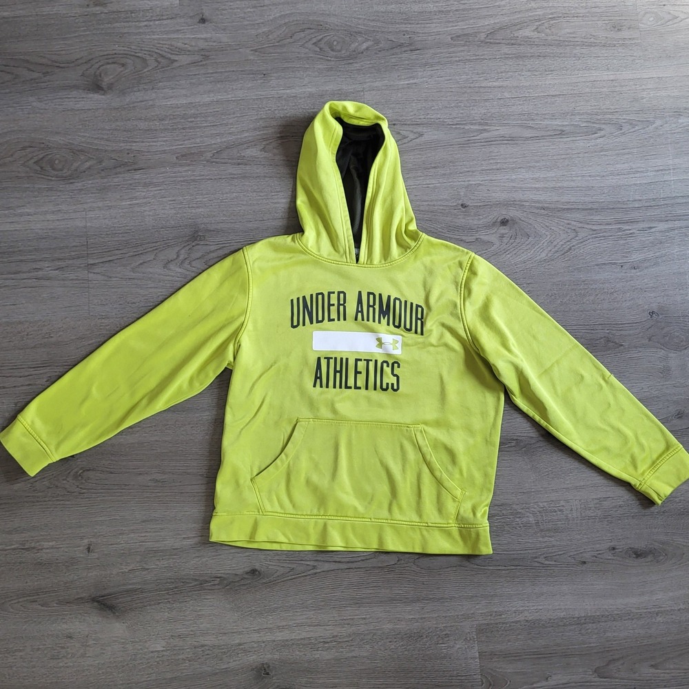 Under Armour Athletics Neon Lime Green Hoodie Kids Youth Large YLG Pullover